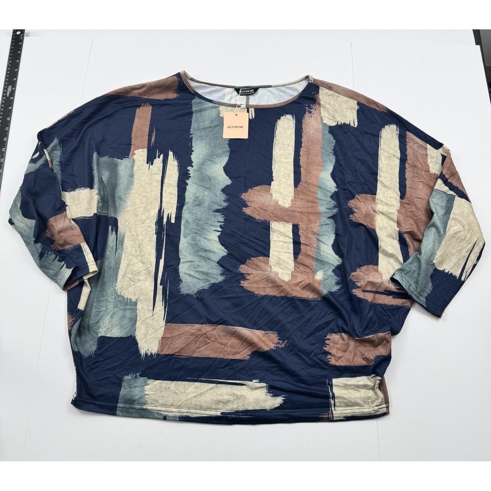 BloomChic Shirt Womens 2XL Blue Abstract Print Pullover Stretch Top Plus Size